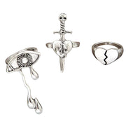 GOTHIC EDGE RING SET STERLING SILVER GRUNGE AESTHETIC RING