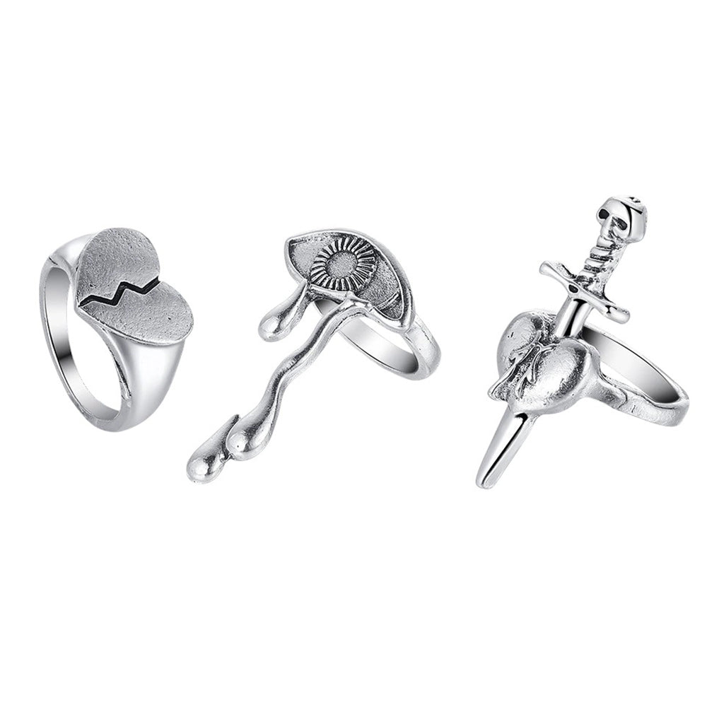 GOTHIC EDGE RING SET STERLING SILVER GRUNGE AESTHETIC RING