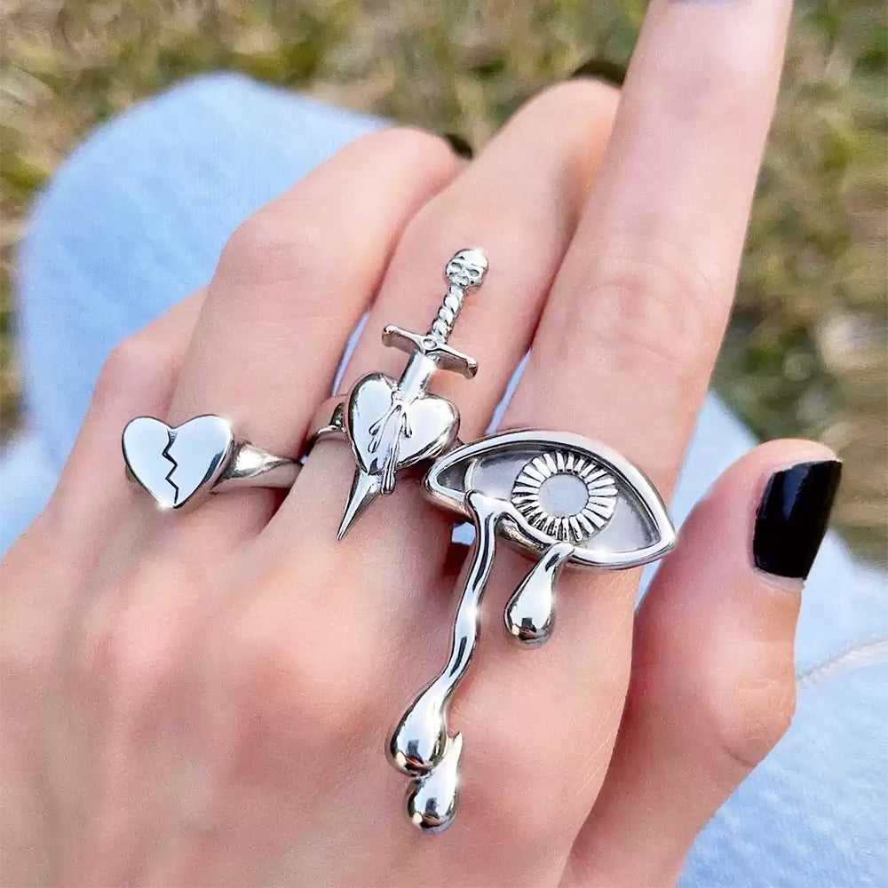 GOTHIC EDGE RING SET STERLING SILVER GRUNGE AESTHETIC RING