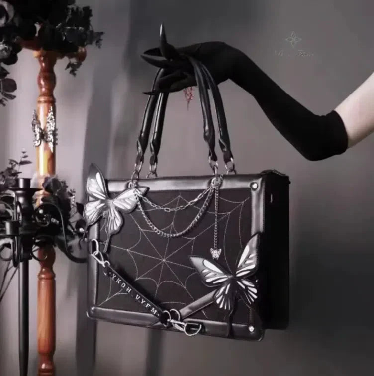 GOTHIC SHOULDER BAG BLACK BUTTERFLY DESIGN GOTHIC SHOULDER BAG