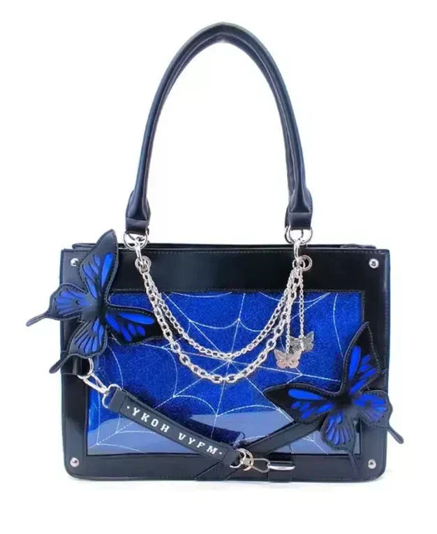 GOTHIC SHOULDER BAG BLACK BUTTERFLY DESIGN GOTHIC SHOULDER BAG
