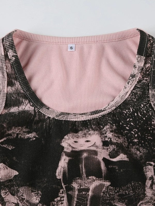 GRAPHIC PRINT TANK TOP - BLACK AND WHITE EDGY STYLE
