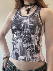 GRAPHIC PRINT TANK TOP - BLACK AND WHITE EDGY STYLE