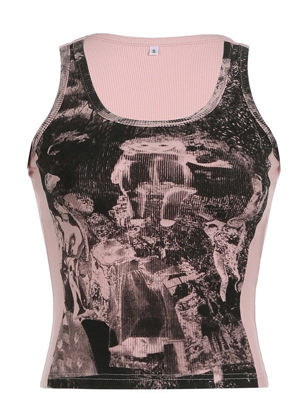 GRAPHIC PRINT TANK TOP - BLACK AND WHITE EDGY STYLE