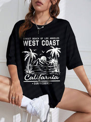 GRAPHIC TEE BLACK VINTAGE BEACHY LOOSE-FIT SUMMER SHIRT