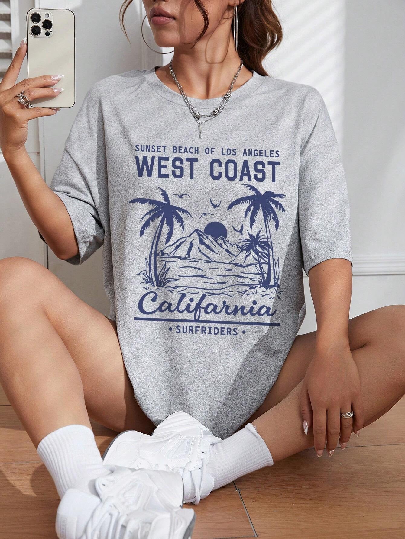 GRAPHIC TEE BLACK VINTAGE BEACHY LOOSE-FIT SUMMER SHIRT