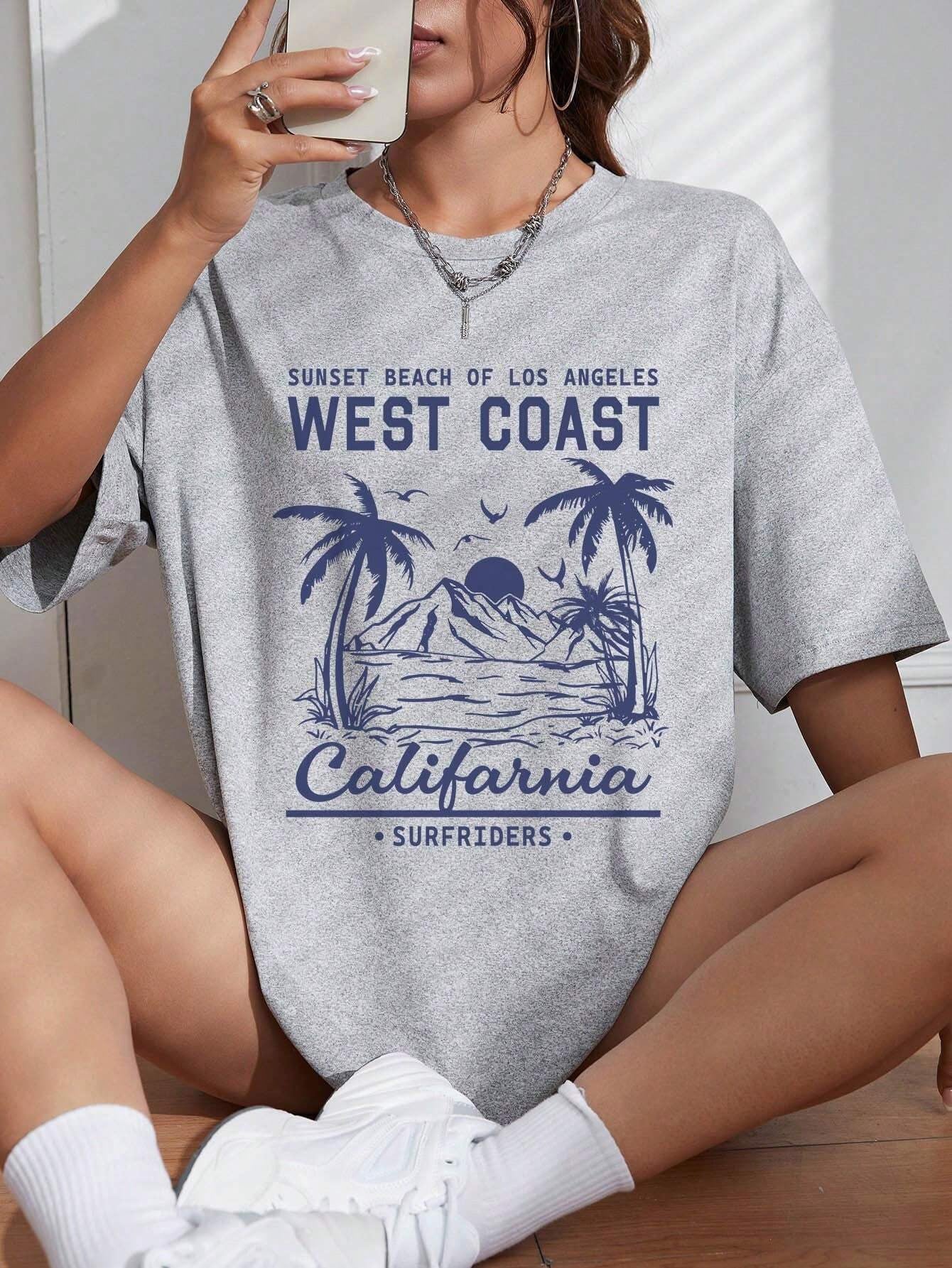 GRAPHIC TEE BLACK VINTAGE BEACHY LOOSE-FIT SUMMER SHIRT