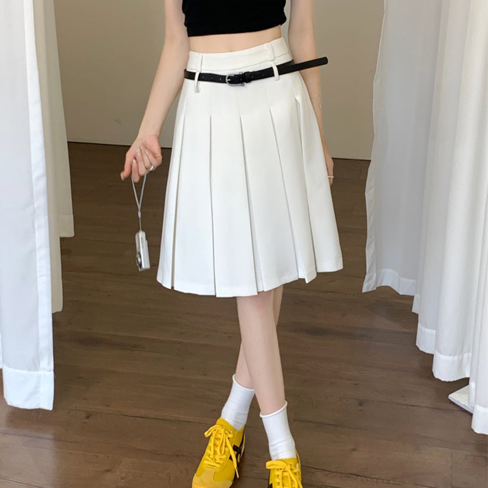 GRAY ADELE MIDI PLEATED SKIRT