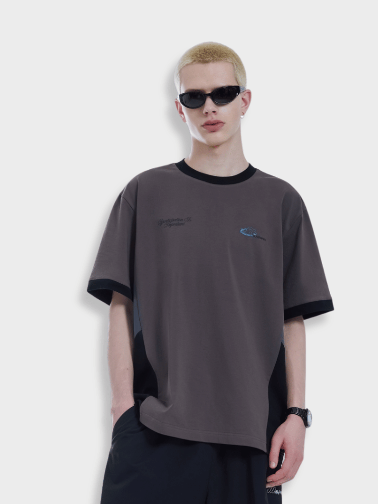 GRAY AND BLACK COLORBLOCK SPORTS TEE