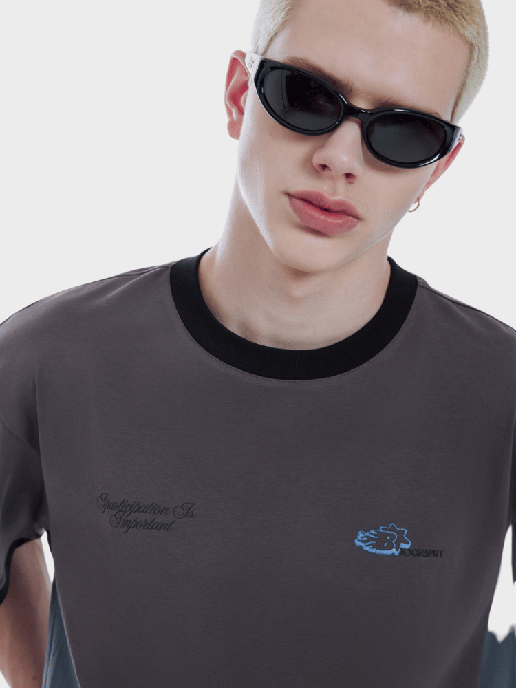 GRAY AND BLACK COLORBLOCK SPORTS TEE