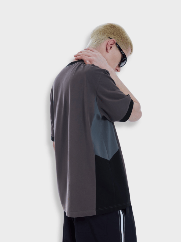 GRAY AND BLACK COLORBLOCK SPORTS TEE