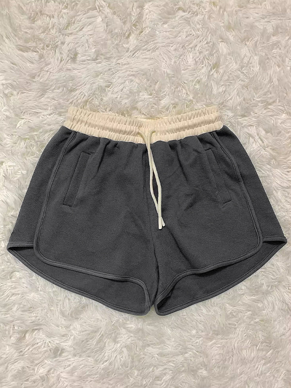 GRAY ATHLETIC SHORTS WITH CREAM WAISTBAND CLASSIC FIT CASUAL