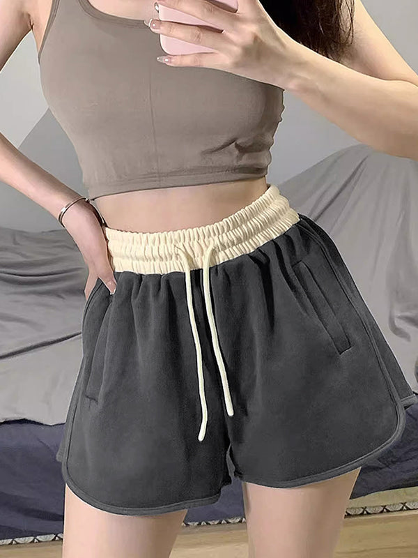 GRAY ATHLETIC SHORTS WITH CREAM WAISTBAND CLASSIC FIT CASUAL