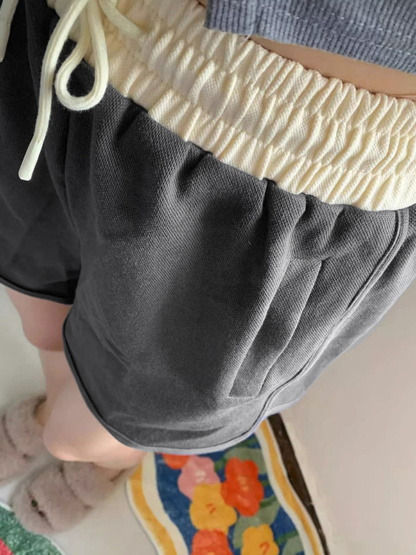 GRAY ATHLETIC SHORTS WITH CREAM WAISTBAND CLASSIC FIT CASUAL