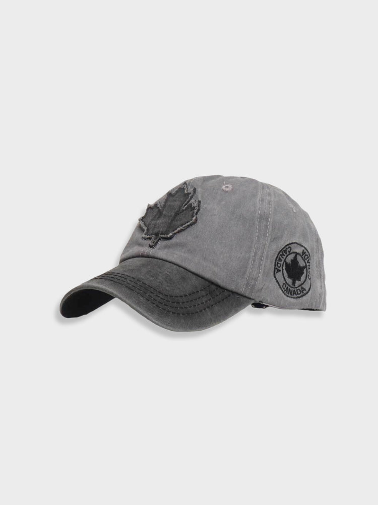 GRAY BASEBALL CAP WITH MAPLE LEAF FOR COLD WEATHER PROTECTION
