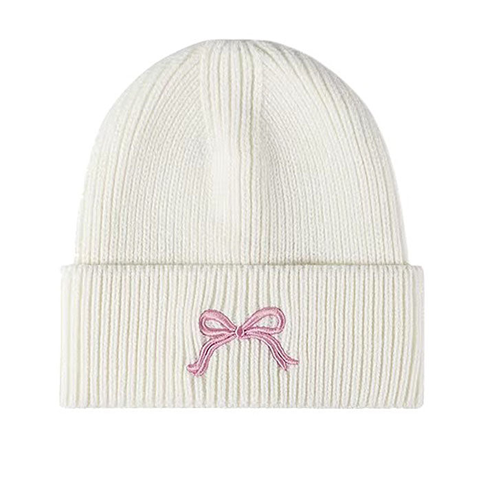 GRAY BOW EMBROIDERY BEANIE HAT