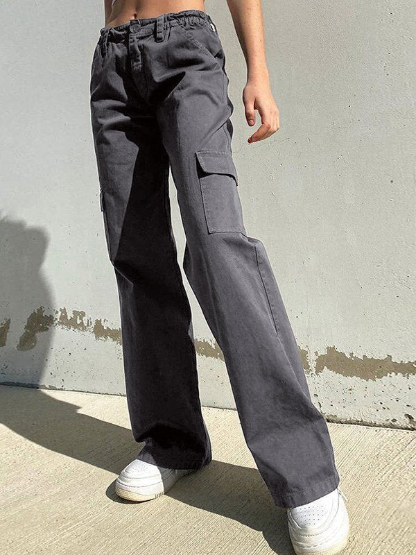 GRAY CARGO PANTS LOW WAIST STRAIGHT LEG STYLE