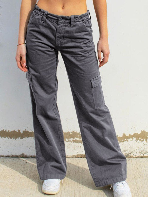 GRAY CARGO PANTS - REGULAR FIT CASUAL STREET STYLE COTTON BLEND