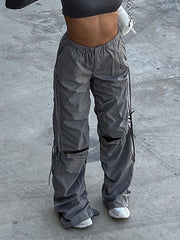 GRAY CARGO PANTS WITH DRAWSTRING - PUNK CARGO PANTS