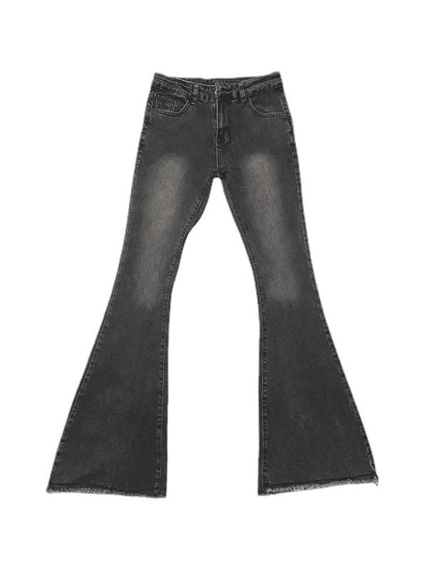 GRAY DENIM BELL-BOTTOM JEANS WITH LOW WAIST AND Y2K WASHED STRETCH