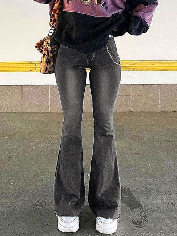 GRAY DENIM BELL-BOTTOM JEANS WITH LOW WAIST AND Y2K WASHED STRETCH
