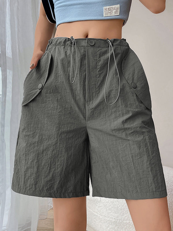 GRAY DRAWSTRING SHORTS FOR GIRLS LOOSE FIT