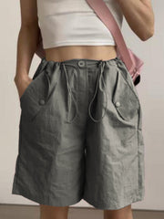 GRAY DRAWSTRING SHORTS FOR GIRLS LOOSE FIT