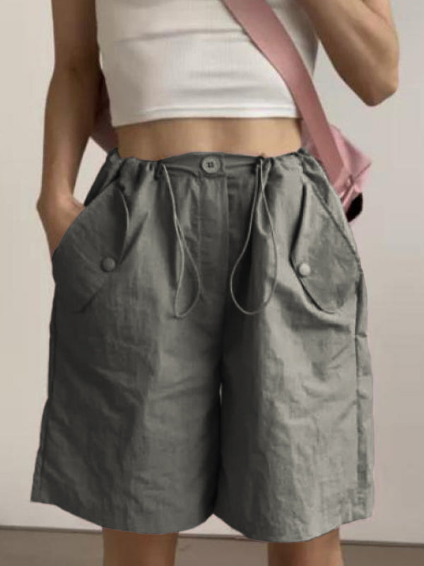 GRAY DRAWSTRING SHORTS FOR GIRLS LOOSE FIT