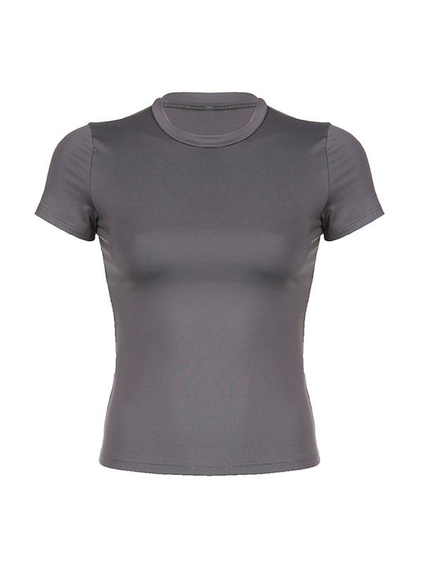 GRAY FITTED T-SHIRT CLASSIC ROUND NECK DESIGN