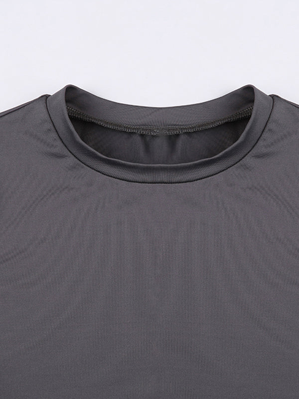 GRAY FITTED T-SHIRT CLASSIC ROUND NECK DESIGN