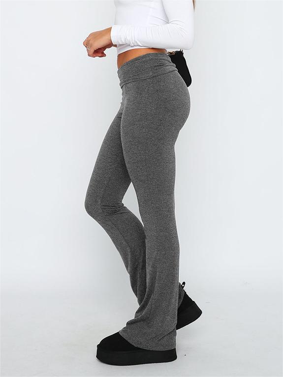 GRAY FLARED LEGGINGS SLIM FIT CASUAL STREET LOOK