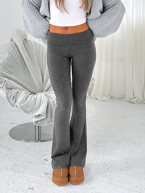 GRAY FLARED LEGGINGS SLIM FIT CASUAL STREET LOOK