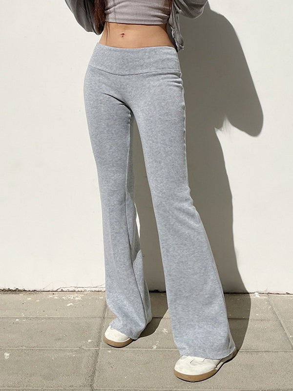 GRAY FLARED YOGA PANTS VINTAGE LOW RISE
