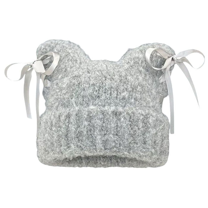 GRAY KITTY CAT EAR BEANIE