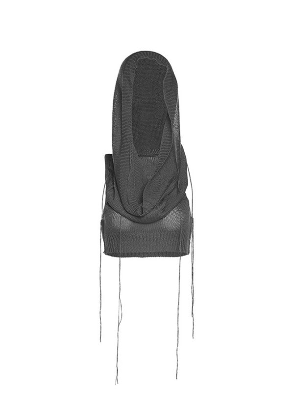 GRAY KNIT HOODED TOP STYLISH SLIM FIT TANK TOP