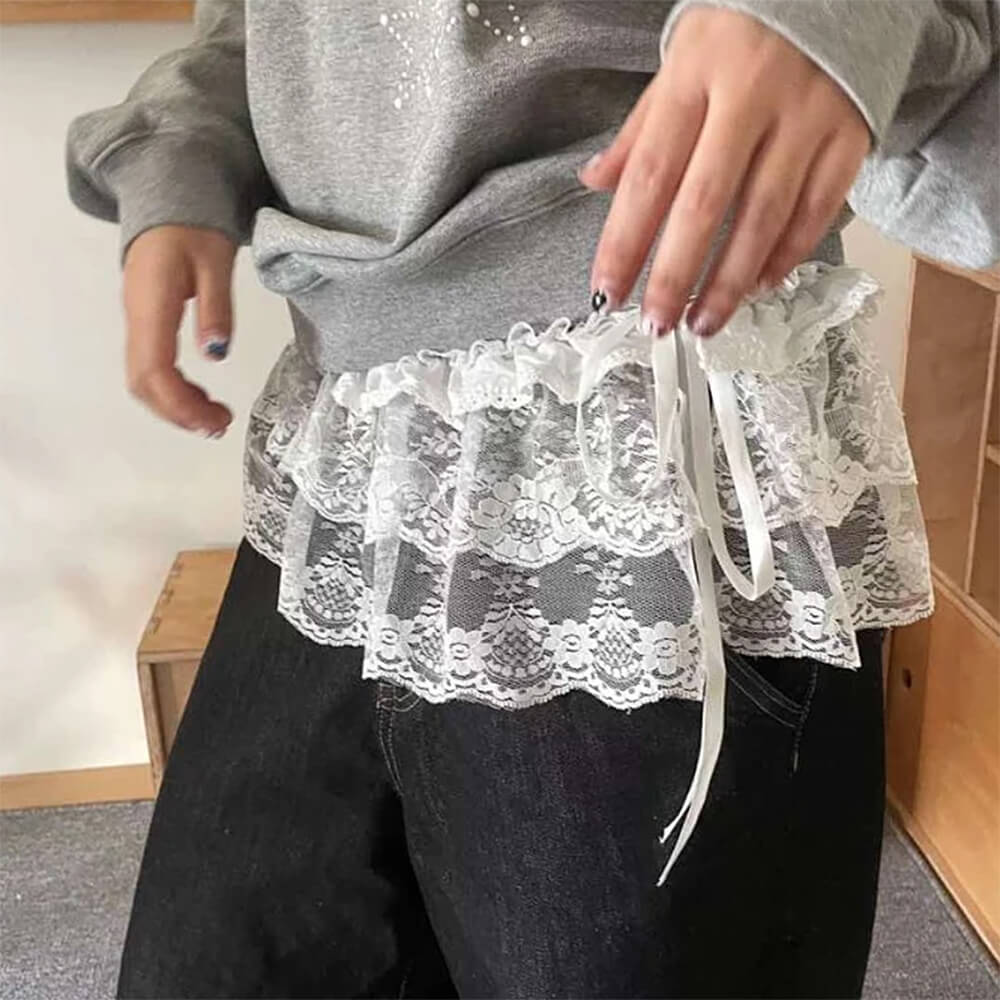 GRAY LACE TRIM SWEATSHIRT LAYERED MINI