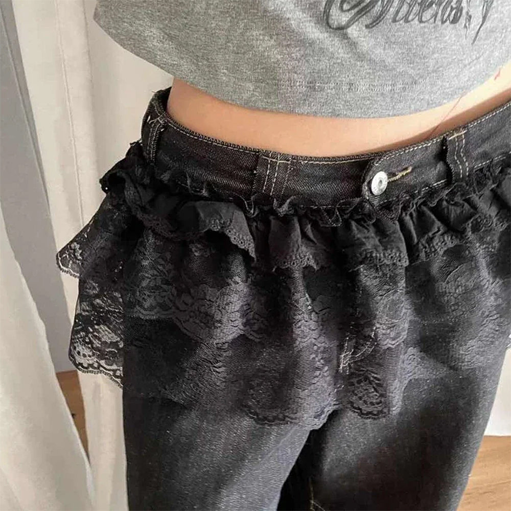 GRAY LACE TRIM SWEATSHIRT LAYERED MINI