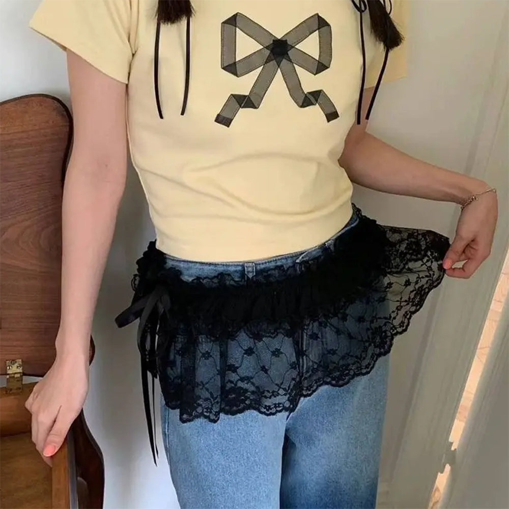 GRAY LACE TRIM SWEATSHIRT LAYERED MINI