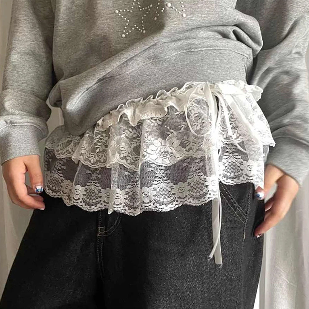 GRAY LACE TRIM SWEATSHIRT LAYERED MINI