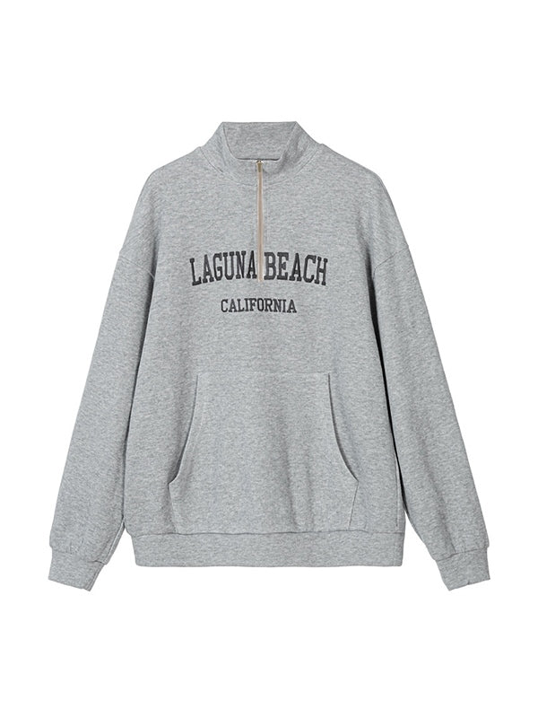 GRAY LAGUNA BEACH HALF ZIP KNIT SWEATSHIRT
