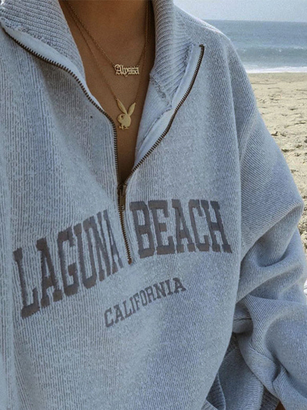 GRAY LAGUNA BEACH HALF ZIP KNIT SWEATSHIRT