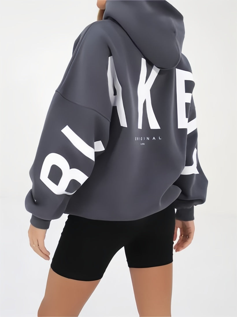 GRAY OVERSIZED HOODIE WITH EYE-CATCHING LETTER PRINT