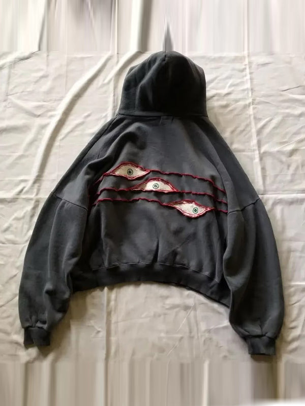 GRAY OVERSIZED HOODIE WITH EYE PRINT FOR CASUAL STYLE