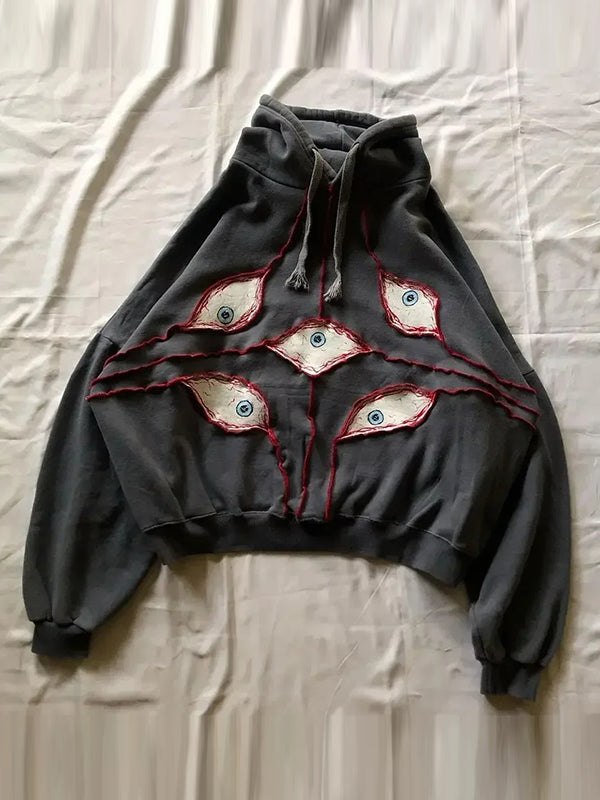 GRAY OVERSIZED HOODIE WITH EYE PRINT FOR CASUAL STYLE