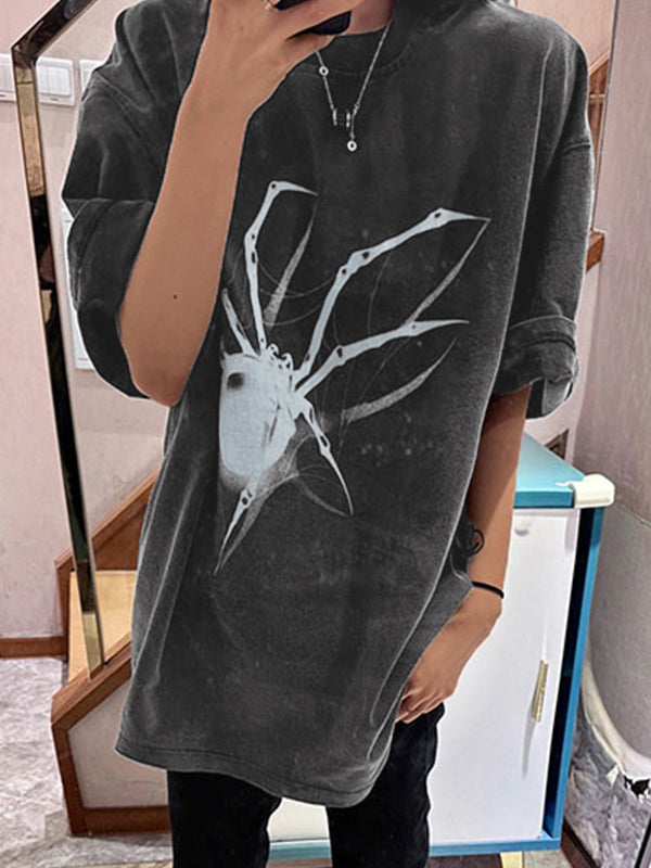 GRAY OVERSIZED T-SHIRT WITH UNIQUE SPIDER PRINT