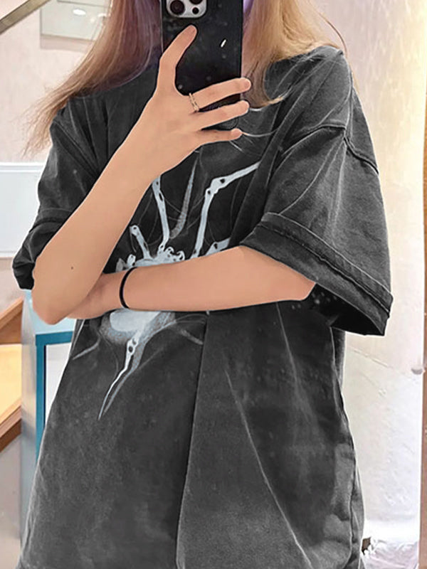 GRAY OVERSIZED T-SHIRT WITH UNIQUE SPIDER PRINT