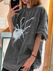 GRAY OVERSIZED T-SHIRT WITH UNIQUE SPIDER PRINT