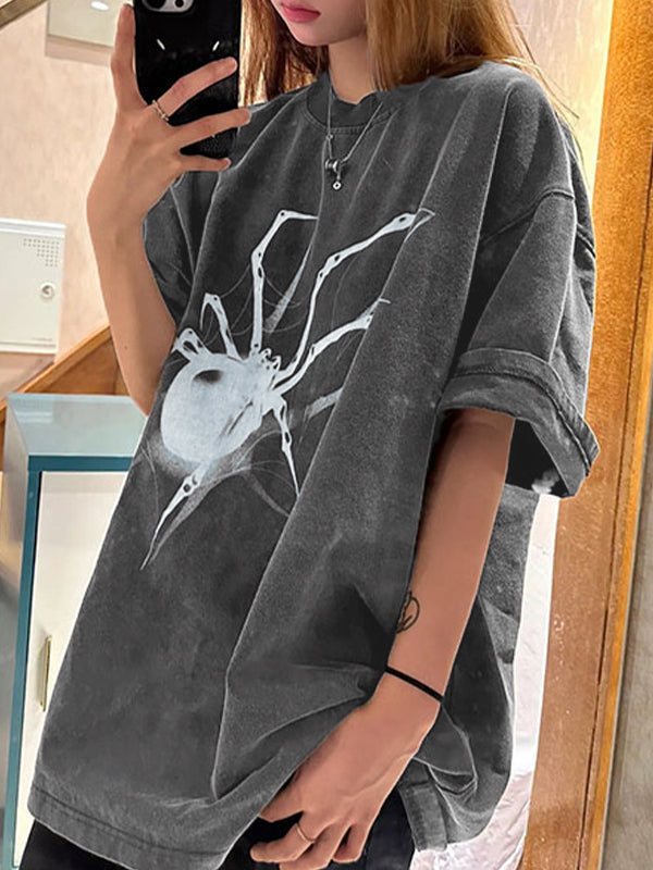 GRAY OVERSIZED T-SHIRT WITH UNIQUE SPIDER PRINT
