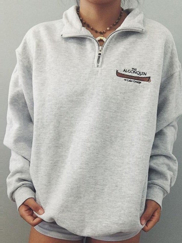 GRAY QUARTER-ZIP SWEATSHIRT WITH Y2K LOOSE FIT STYLE