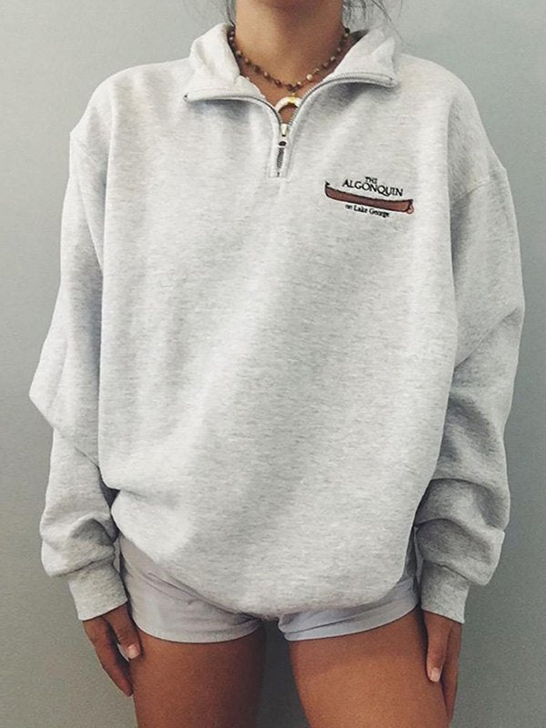 GRAY QUARTER-ZIP SWEATSHIRT WITH Y2K LOOSE FIT STYLE